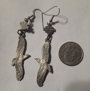 Harley Davidson Eagle Flight Silvertone Dangle Earrings